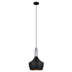 Lampa wisząca metalowy abażur czarna ze srebrnym trzonem Italux MDM-3028/1 BK+CR Ophelia 1xE27