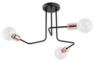 Czarna lampa sufitowa z miedzianymi tulejami w stylu loftowym Lemir O2743 W3 CZA Pixi 3xE27