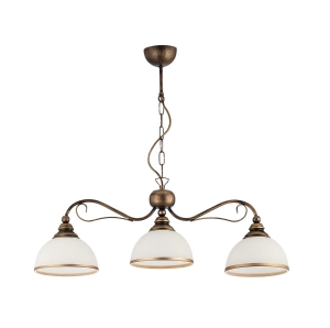 Patynowany ręcznie żyrandol z trzema białymi kloszami Jupiter 1176 Xsara 3xE27 74cm