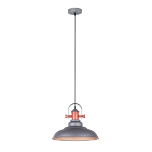 Lampa wisząca metalowy abażur szara z czerwonym dekorem nad stół Italux MDM-2986/1 GR Temper 1xE27