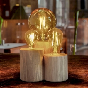 Lampa nocna stołowa z drewna dębowego cylindryczne schodki Spot-Light 2266374 Vincent 3xE27 15cm