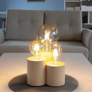 Lampa nocna stołowa z drewna dębowego w stylu rustykalnym cylindryczne schodki Spot-Light 2266360 Vincent 3xE27 15cm