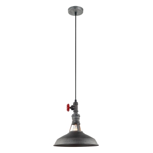 Lampa wisząca stylizowana industrialna szaro srebrna stalowa z czerwonym zaworem na żarówkę dekoracyjną Italux MDM-2781/1 GR+BK Garibaldo 1xE27 31cm