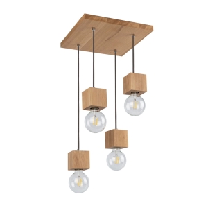 Lampa wisząca na kwadratowej podsufitce z drewna dębowego z sześciennymi oprawkami Spot-Light 7161474 Trongo Square 4xE27 100cm x 34cm