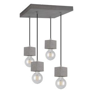 Betonowa lampa wisząca z kwadratową podsufitką i sześciennymi oprawkami Spot-Light 7089436 Strong Square 4xE27 100cm x 34cm
