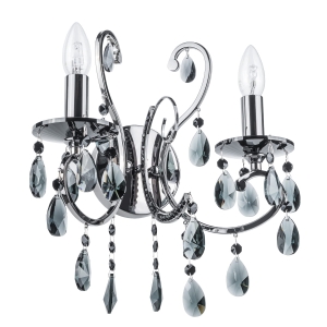 Lampa ścienna kinkiet chrom czarny glamour świecznik dekoracyjny na dwie żarówki z kryształkami Italux MB72709-2BCH Barocco Black 2xE14