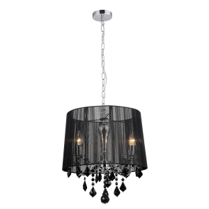  Lampa wisząca glamour abażur z czarnej tkaniny chromowane elementy wiszące czarne kryształki dekoracyjny łańcuch srebrny Italux MDM-2572/3 BK Cornelia 3xE14 43cm