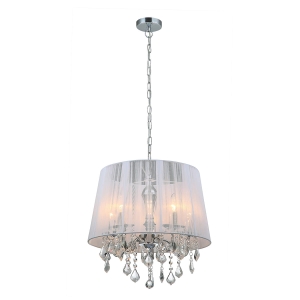 Lampa wisząca w stylu glamour ażurowy abażur z przeziernej tkaniny srebrna chromowana kryształki zawieszona na dekoracyjnym łańcuchu Italux MDM-2572/5 W Cornelia 5xE14 45 cm