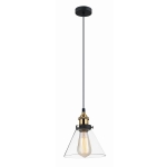 Lampa wisząca industrialna loftowa czarna ze złotym szklany abażur stożkowy Italux MDM-2564/1 Getan 1xE27