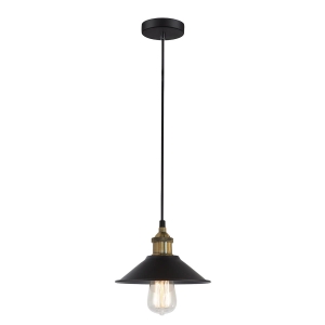 Lampa wisząca loftowa czarna metalowy abażur stożkowy ze złotym trzonkiem Italux MDM-2318/1S Kermio 1xE27