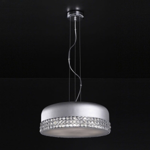 Lampa wisząca na stół do salonu jadalni srebrna metalowa kopuła z ozdobnymi kryształkami dookoła chromowana podsufitka Italux P0288-06L-F4H4 Carina 4xG9 46 cm