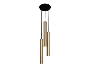 Lampa wisząca mosiężne walce na czarnych kablach i okrągłej podsufitce Nowodvorski 8915 Eye L 3xGU10 20cm x 130cm