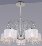 Chromowany żyrandol z kryształkami i białymi abażurami Italux MDM1583/5 WH Span 5xE14 50cm x 60cm