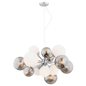 Lampa wisząca szklane klosze opal i grafit na chromowanym stelażu Argon 5020 Satelite 15xE27 80cm
