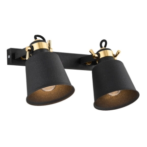 Czarny kinkiet z elementami mosiądzu Argon 876 Kongo 2xE27