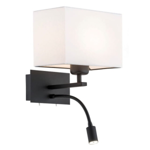 Czarna lampa ścienna kinkiet z białym abażurem i reflektorem Argon 868 Hilary E27 + LED 4,5W 3000K dwa włączniki