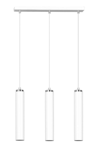 Lampa wisząca trzy białe długie tubki w rzędzie na listwie chromowane dodatki Emibig 955/3 45cm biały Luna 3xGU10 45cm