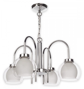 Chromowany sufitowy żyrandol z podwójnymi szklanymi kloszami Lemir O2044 W4 CH Dexy 4xE27 63cm