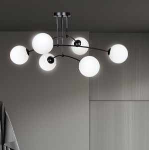 Lampa Sufitowa Żyrandol szklane kule Emibig 670/6 Pregos 6 Black 6xE14 40cm x 70cm klosze białe stelaż czarny
