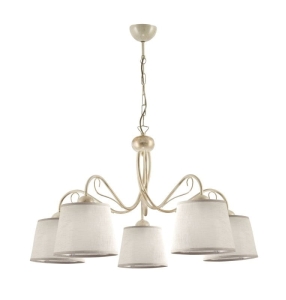 Szeroki postarzany klasyczny żyrandol stare złoto z szarymi abażurami Jupiter 1354 Kamelia 5xE27 80cm