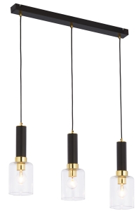 Czarna lampa wisząca na listwie z mosiężnymi dodatkami i transparentnymi kloszami Jupiter 1866 Tuluza Ms 3xE27 70cm