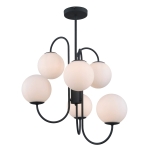 Czarna lampa sufitowa z białymi kloszami kulami do salonu Italux PND-5500-6-BK Gela 6xG9 56cm x 79cm