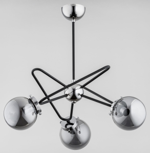 Lampa sufitowa gwiazda czarna chrom szklane dymione klosze kule Galaxy Alfa 27703 3xE14 56cm x 53cm