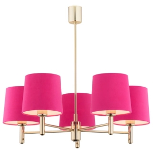 Lampa złoty żyrandol z pięcioma różowymi abażurami Argon 2089 Ponte 5xE27