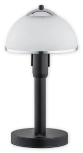 Czarna lampa stołowa z białym kloszem i chromowanymi dodatkami Lemir O2928 L1 CZA + CH Lava E27