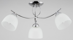 Potrójny chromowany plafon lampa sufitowa na metalowej listwie białe szklane kopułowe klosze Marisa Alfa 27563 3xE27 27cm x 63cm