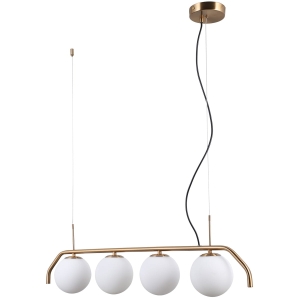 Mosiężna lampa wisząca z białymi kloszami nad blat Italux PND-3300-4-HBR Carimi 4xG9 90cm