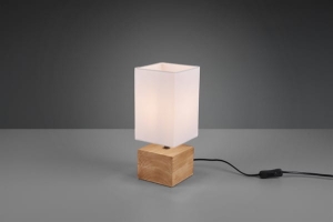 Lampa nocna stołowa mała nowoczesna kwadratowa drewniana podstawa z białym abażurem z tkaniny RL R50171030 Woody E14 30cm