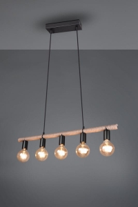 Lampa wisząca boho nad stół pięć żarówek na belce w oplocie z liny naturalny sznur RL R30605032 Einar 5xE27 80cm