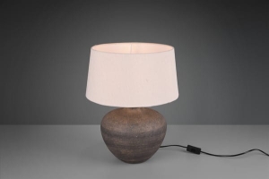 Lampa nocna ceramiczna podstawa brązowa biały abażur z tkaniny RL R50963844 Lou 1xE27