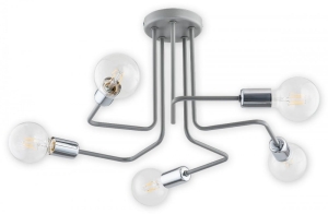 Szara industrialna lampa sufitowa z chromowanymi dodatkami Lemir O2745 W5 SZA Pixi 5xE27