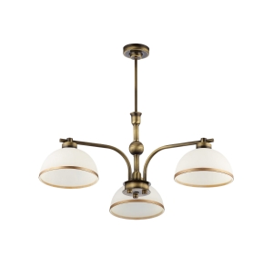 Mosiężny patynowany elegancki żyrandol z białymi szklanymi kloszami Jupiter 1163 Montana 3xE27 68cm