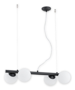 Żyrandol z czarną listwą i czterema białymi kulami Lemir O2914 W4 CZA Osso 4xE14
