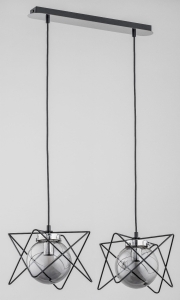 Podwójna lampa wisząca nad wyspę czarna z grafitowymi szklanymi kloszami w gwieździstej ramce Sagito Alfa 62096 2xE14 90cm x 48cm