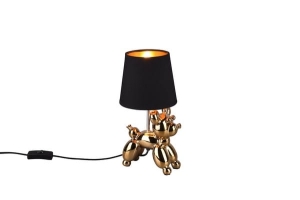 Lampa nocna złota ceramiczna podstawa piesek z czarnym abażurem RL R50241079 Bello E14