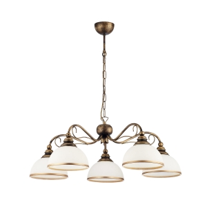 Lampa Wisząca Żyrandol klasyczny z kloszami w dół Jupiter 1177 Xsara XS 5 kol 5xE27 75cm x 74cm patynowany ręcznie