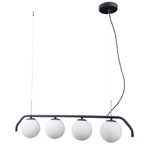 Lampa wisząca do salonu czarna listwa i cztery białe kule Italux PND-3300-4-BK Carimi 4xG9
