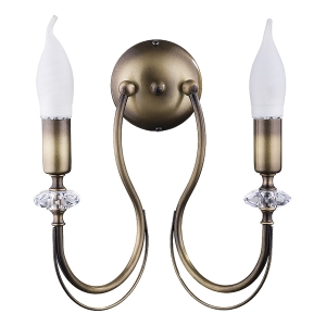 Mosiężny patynowany kinkiet świecowy podwójny z kryształkami lampa ścienna Jupiter 1614 Melody 2xE14