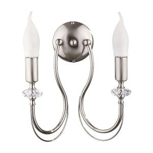 Niklowany kinkiet świecowy podwójny z kryształkami lampa ścienna Jupiter 1618 Melody 2xE14