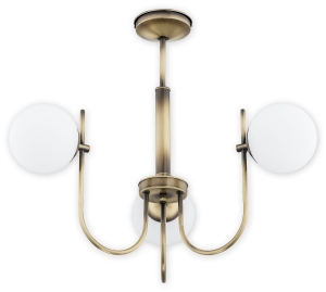 Mosiężny patynowany żyrandol z białymi kloszami kulami Lemir O2853 W3 PAT Ape 3xE14