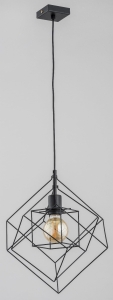 Lampa wisząca na jedną żarówkę w stylu industrialnym z sześciennym kloszem z metalowych rurek Conti Alfa 60735 E27 90cm x 30cm