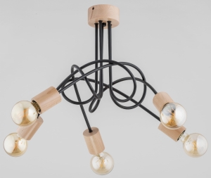 Nowoczesna lampa sufitowa z metalu i drewna bez kloszy Tango Wood Alfa 27435 5xE27 46cm x 56cm