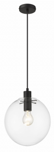 Lampa wisząca szklany klosz kula na przewodzie z czarnym Light Prestige LP-004/1P M BK Puerto 1xE27