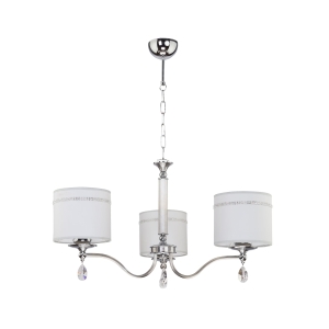 Chromowany żyrandol z białymi dodatkami i abażurami z kryształkami Jupiter 1526 Julia 3xE27 76cm