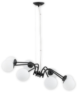 Czarny szeroki żyrandol z białymi kloszami kulami Lemir O2907 W8 CZA Nol Cza 8xE14 88cm