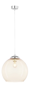 Chromowana lampa wisząca z bursztynowym kloszem kulą Jupiter 1829 Asti E27 29cm